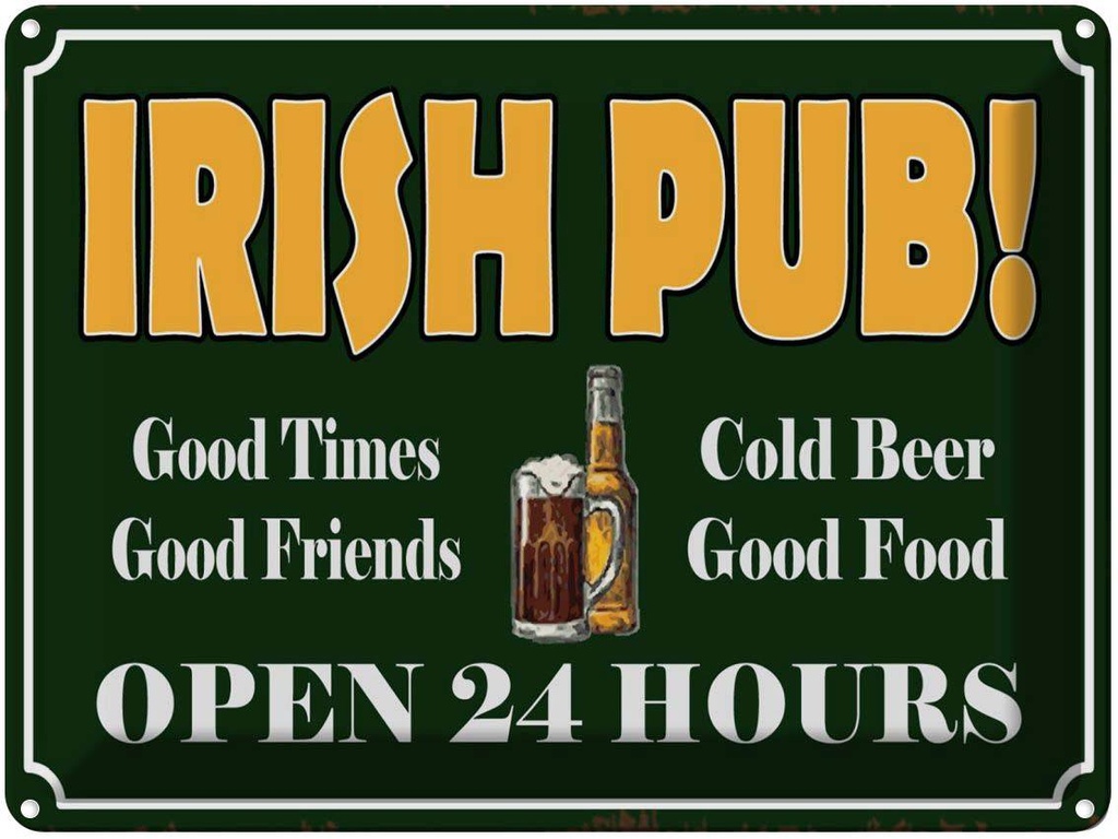 Blechschild 30x40 cm Irish Pub gold Beer open 24