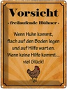 Blechschild 40x30 cm Vorsicht freilaufende Hühner Spruch Zitat