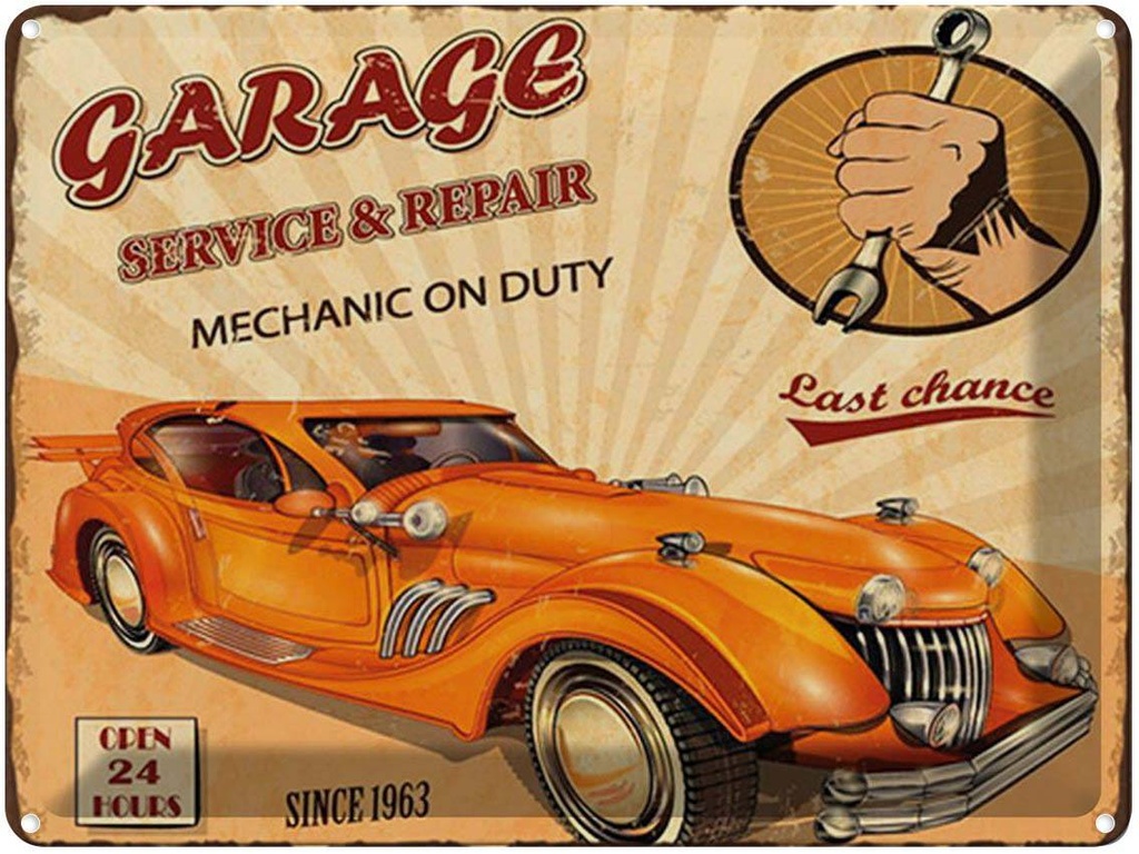 Blechschild 30x40 cm Garage Service mechanic on duty