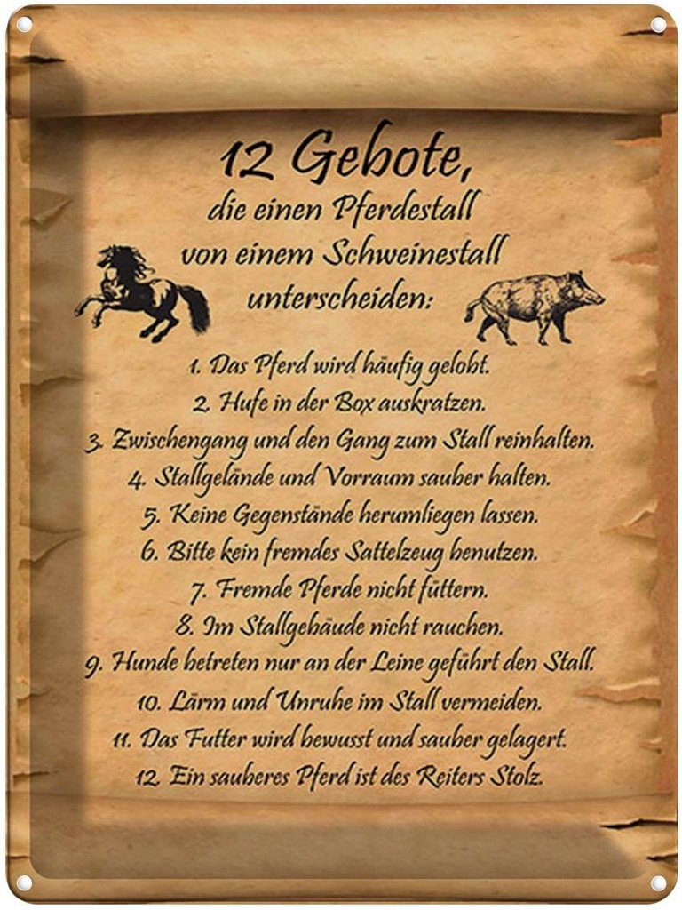 [LA-1791696] Blechschild 40x30 cm Gebote Pferdestall Schweinestall Spruch Zitat