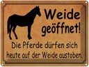 Blechschild 30x40 cm Weide geöffnet Pferde dürfen Spruch Zitat