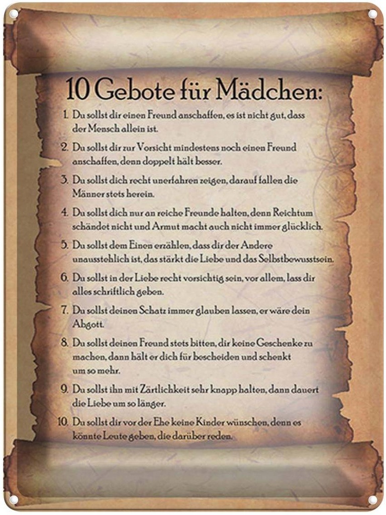 [LA-1791703] Blechschild 40x30 cm 10 Gebote für Mädchen du sollst Spruch Zitat