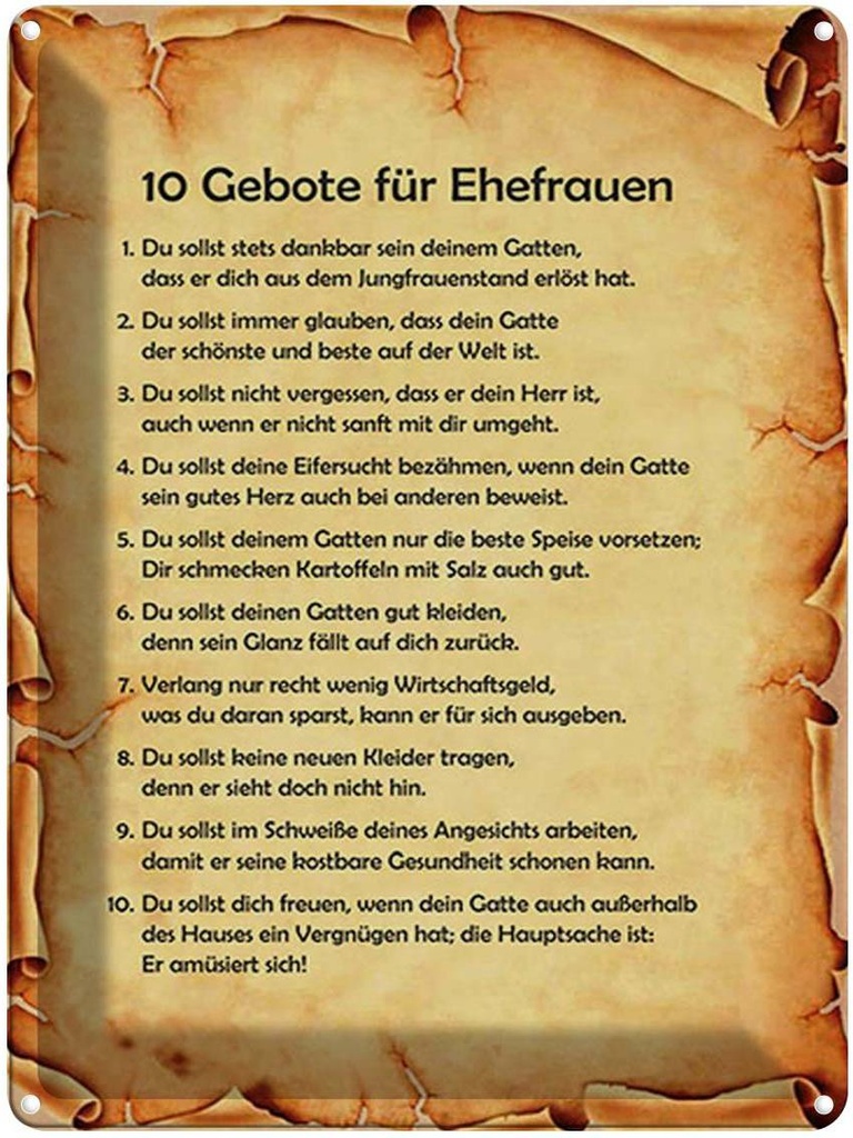 [LA-1791719] Blechschild 40x30 cm 10 Gebote für Ehefrauen Spruch Zitat