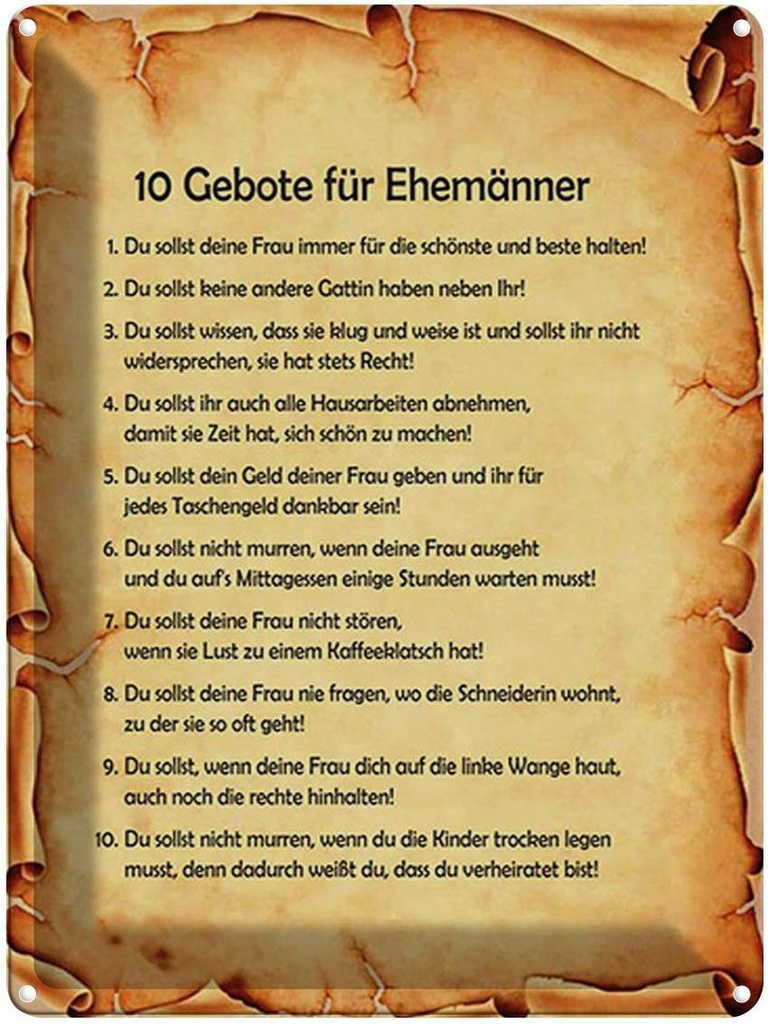 [LA-1791720] Blechschild 40x30 cm 10 Gebote für Ehemänner Spruch Zitat