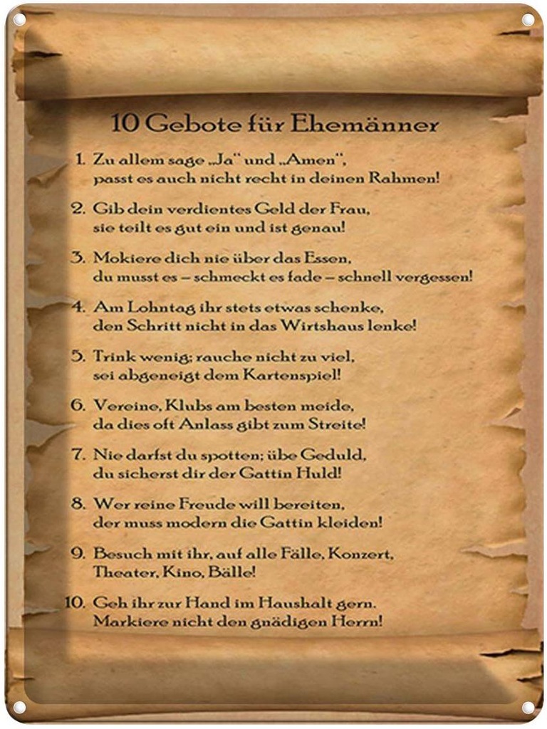 [LA-1791721] Blechschild 40x30 cm 10 Gebote für Ehemänner sage ja Spruch Zitat