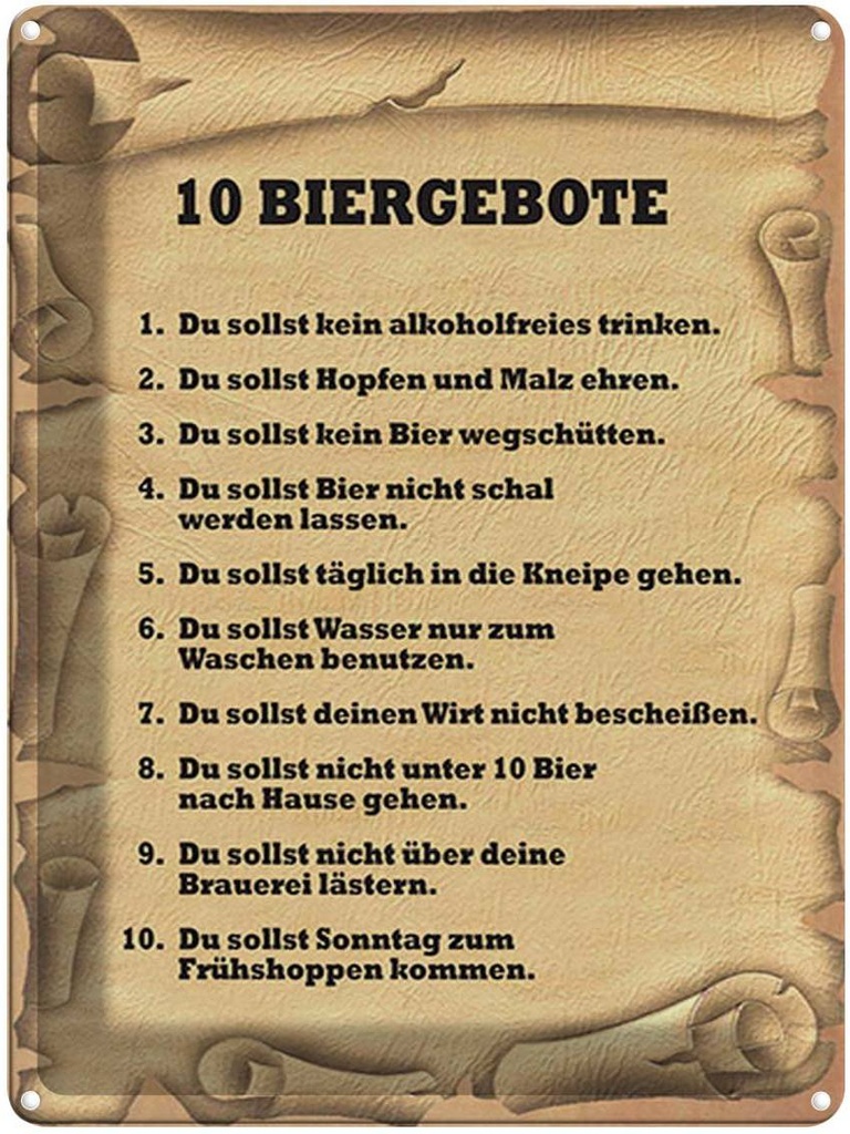 [LA-1791725] Blechschild 40x30 cm 10 Biergebote du sollst kein Spruch Zitat