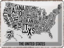 Blechschild 30x40 cm Karte The United States Texas Kansas