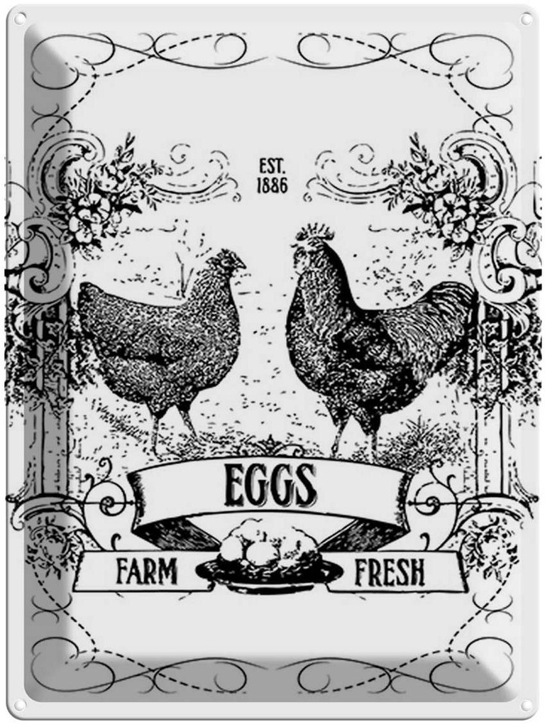 Blechschild 40x30 cm EGGS farm fresh est. 1886