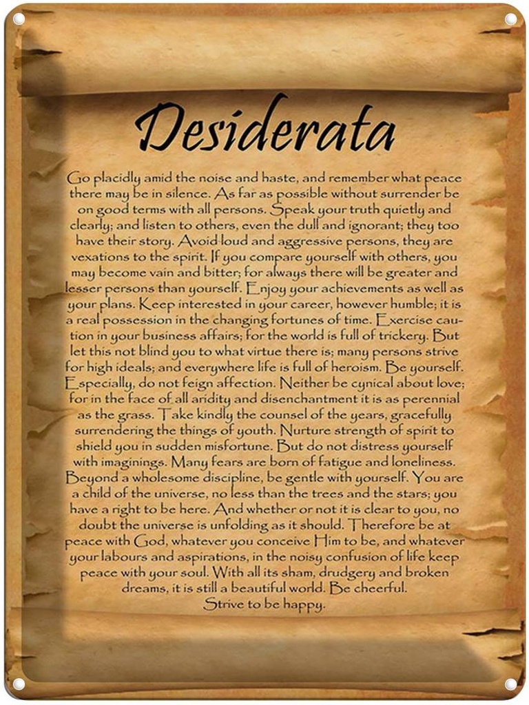 [LA-1791748] Blechschild 40x30 cm Desiderata Gedicht Englisch Spruch Zitat