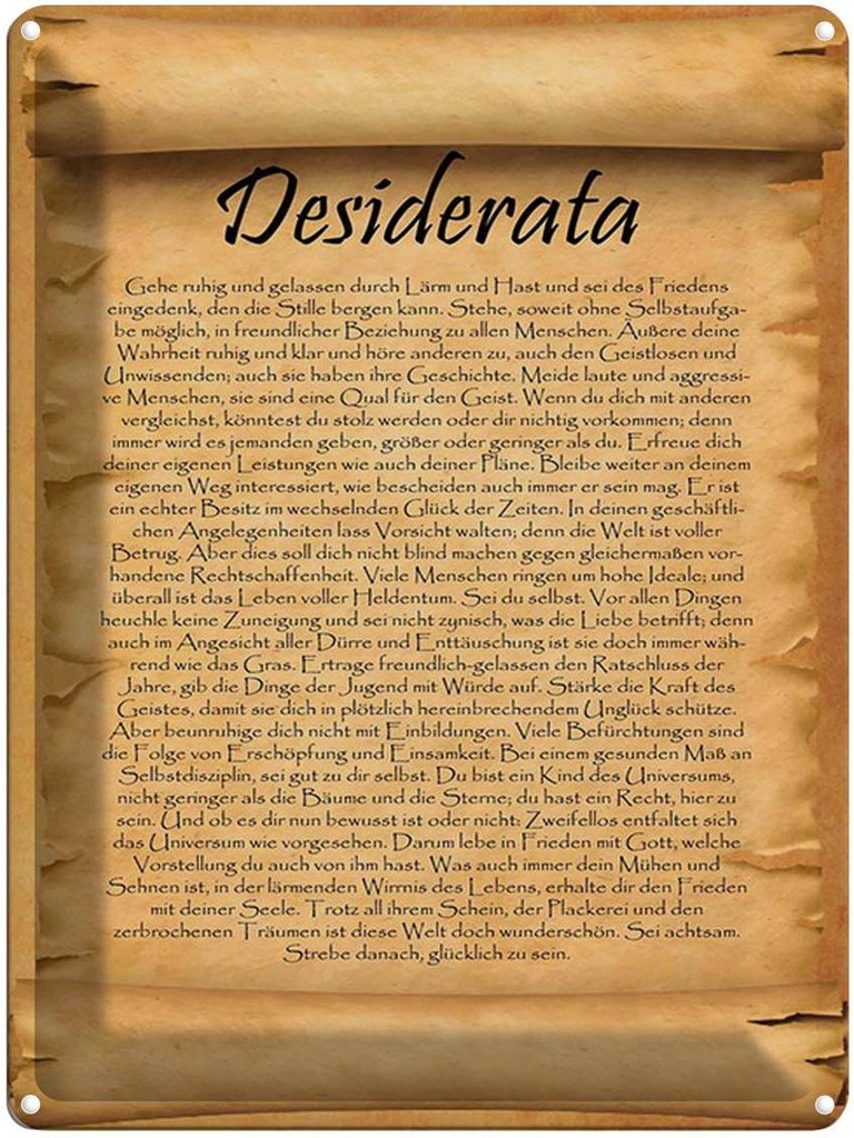[LA-1791749] Blechschild 40x30 cm Desiderata Gedicht Max Ehrmann Spruch Zitat