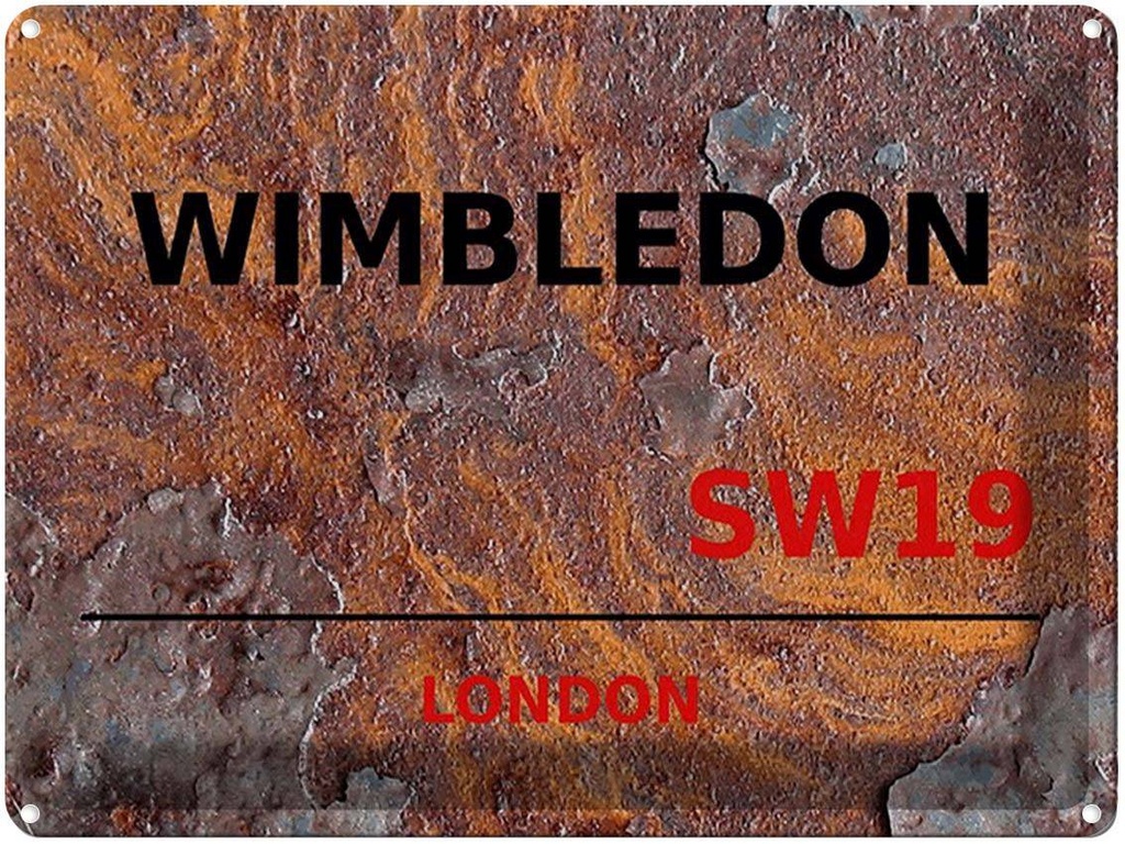 [LA-1791867] Blechschild 30x40 cm London Wimbledon SW19 rust
