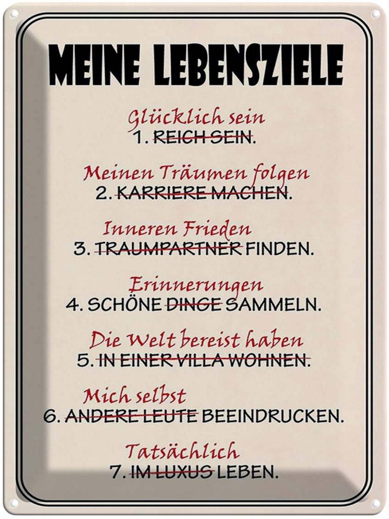 [LA-1791870] Blechschild 40x30 cm meine Lebensziele glücklich Spruch Zitat