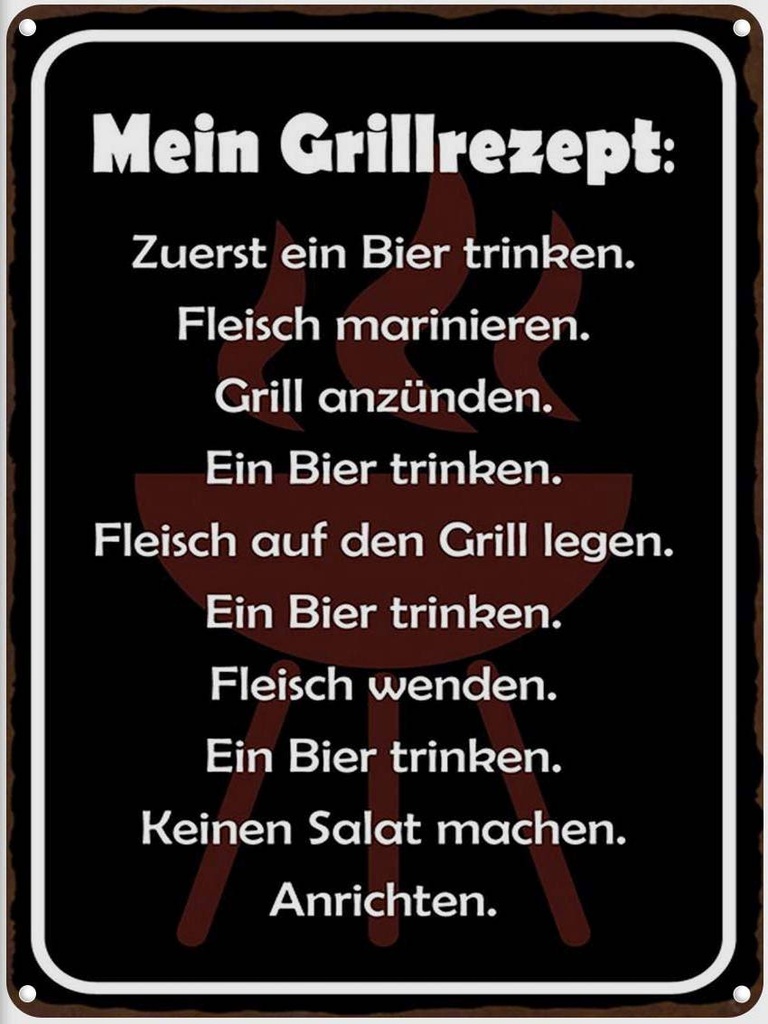 [LA-1791880] Blechschild 40x30 cm mein Grillrezept zuerst ein Bier Restaurant Küche