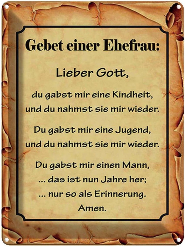 [LA-1791883] Blechschild 40x30 cm Gebet einer Ehefrau Lieber Gott Liebe
