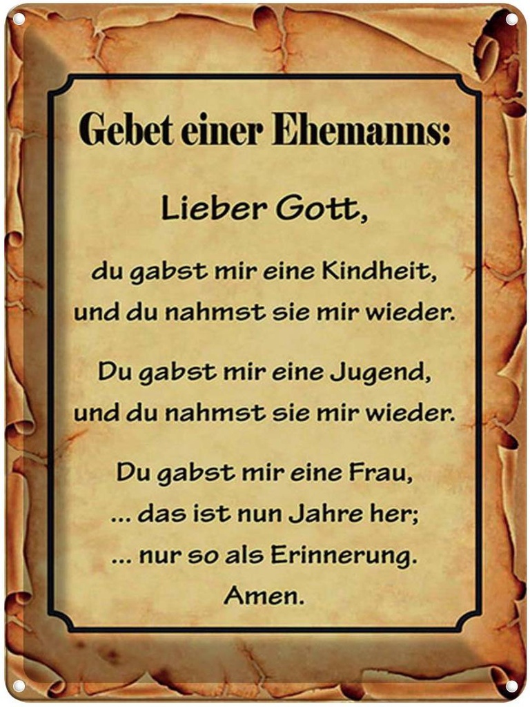 [LA-1791884] Blechschild 40x30 cm Gebet eines Ehemanns Lieber Gott Liebe