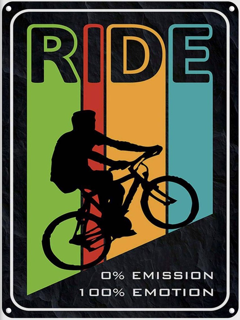 [LA-1791901] Blechschild 40x30 cm Ride Bike Fahrrad 0% Emission