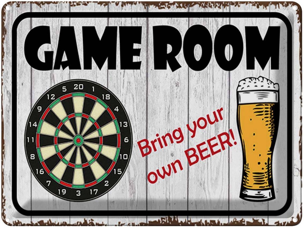 [LA-1791958] Blechschild 30x40 cm Dart game room bring your Beer