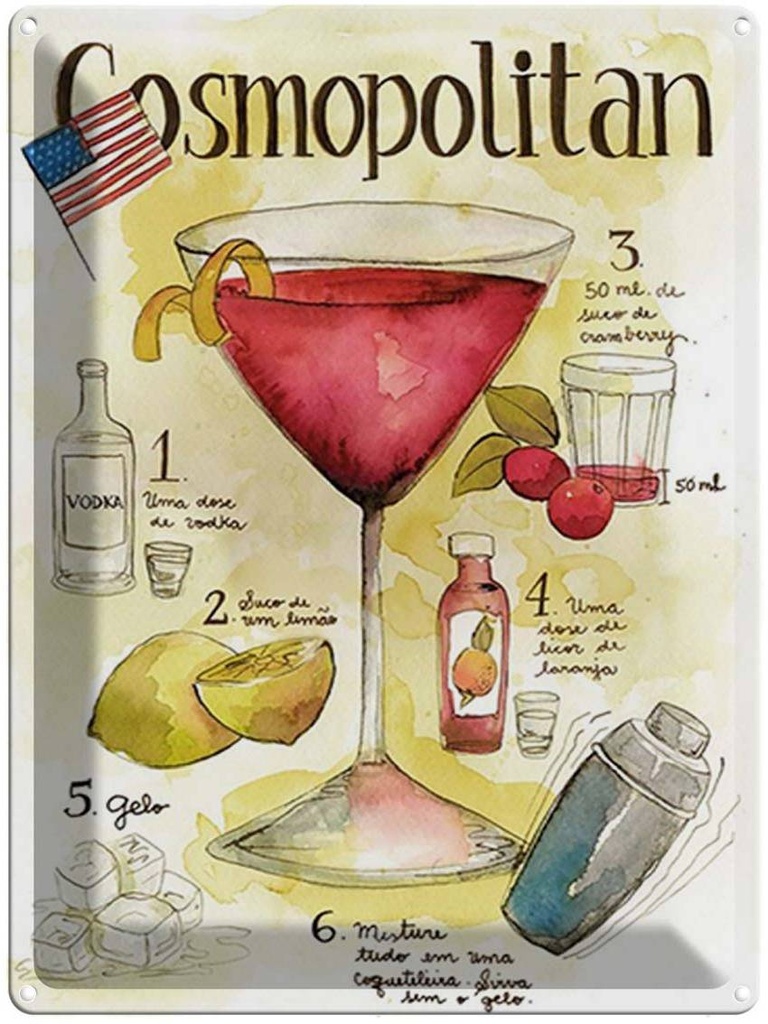 [LA-1791974] Blechschild 40x30 cm Rezept Cosmopolitan Cocktail Recipe