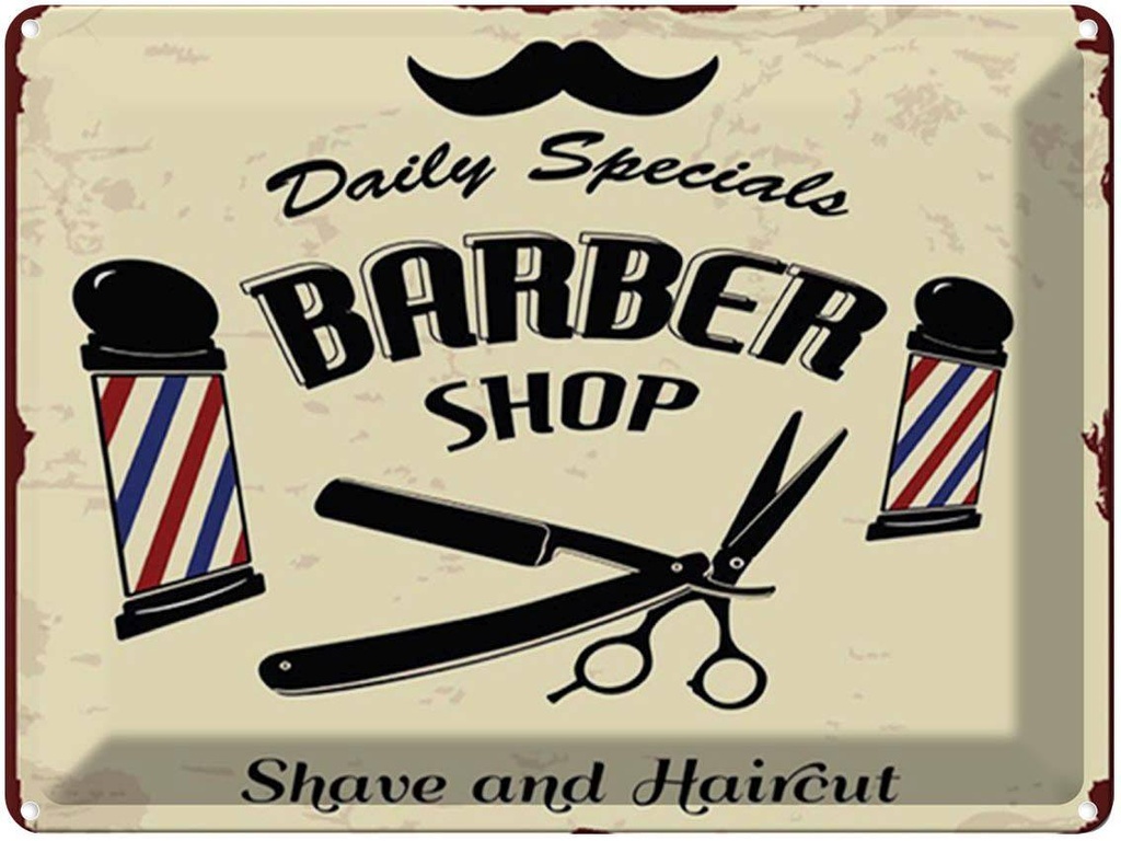 [LA-1791975] Blechschild 30x40 cm Barbershop shave and haircut