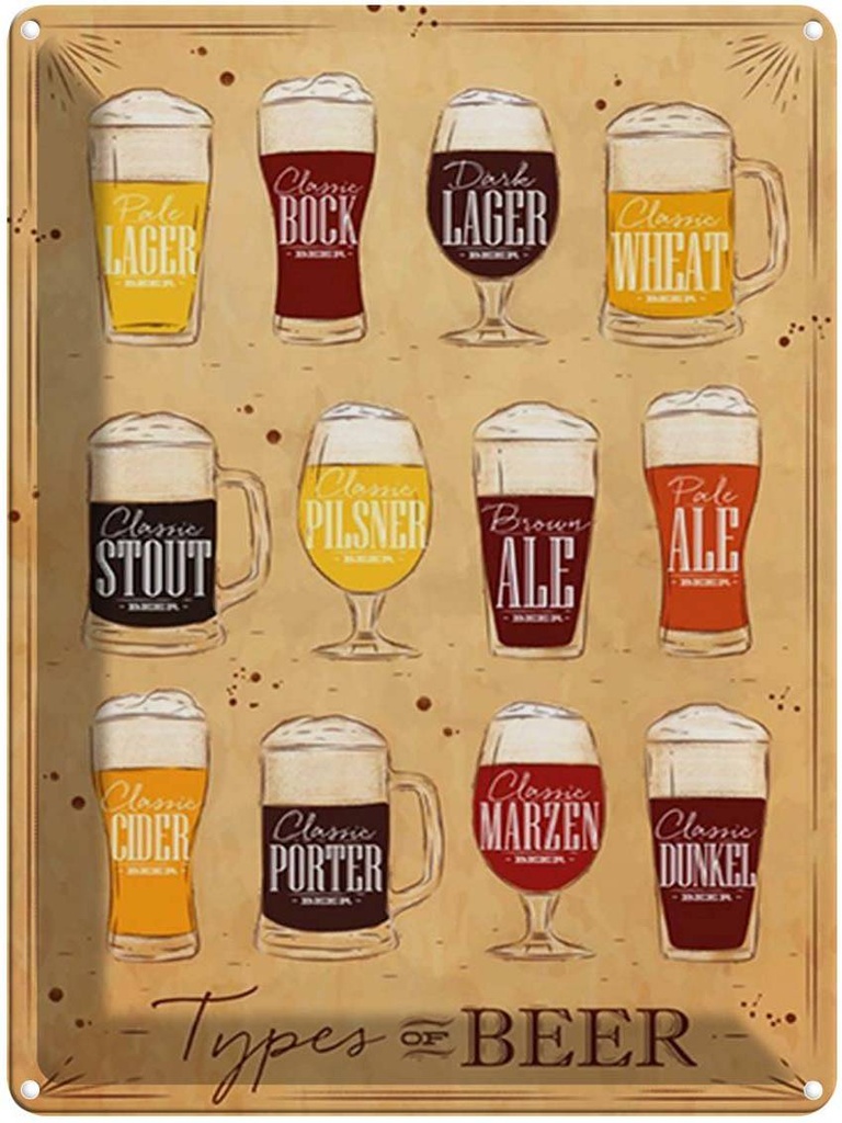 [LA-1791979] Blechschild 40x30 cm Types of Beer Bier Sorten