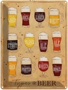 Blechschild 40x30 cm Types of Beer Bier Sorten