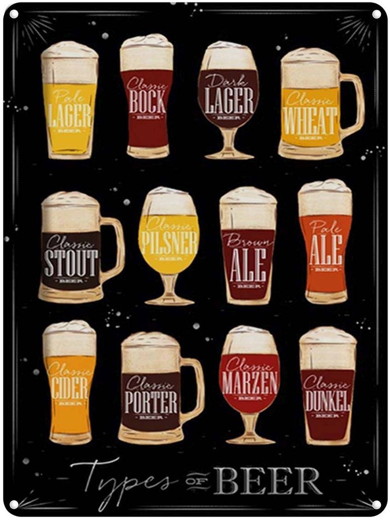[LA-1791980] Blechschild 40x30 cm Types of Beer Bier Sorte Alkohol