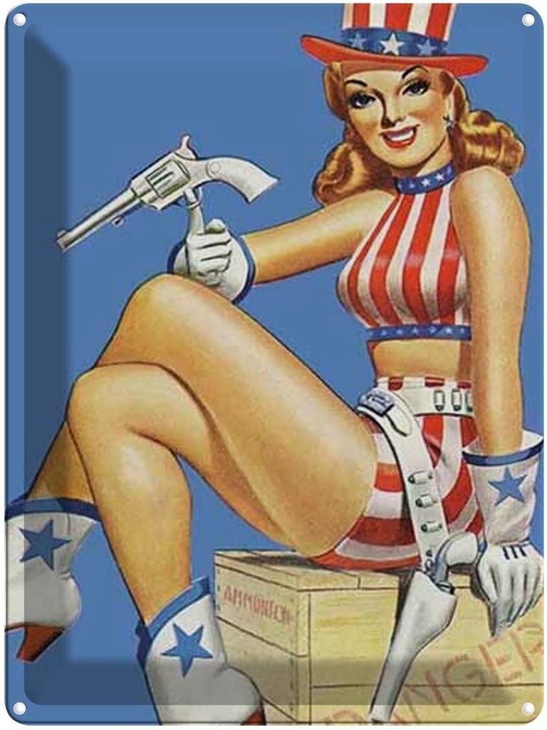 [LA-1791986] Blechschild 40x30 cm Pin Up danger Cowgirl USA Pistole