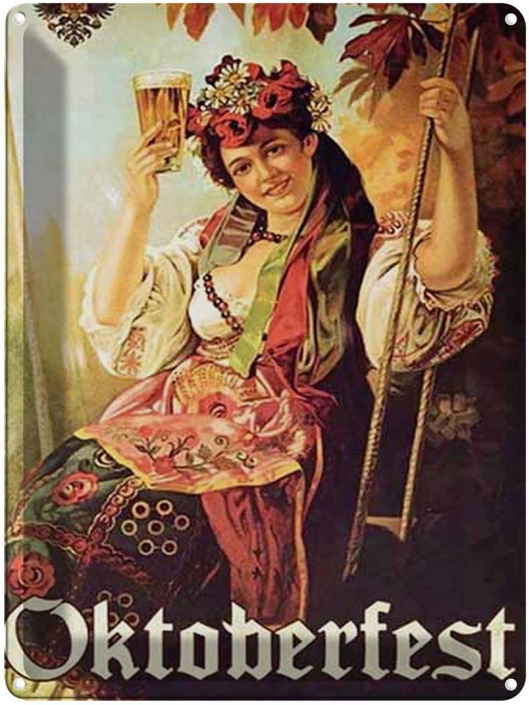 [LA-1791995] Blechschild 40x30 cm Pin Up Oktoberfest Frau mit Bier Feiern Party
