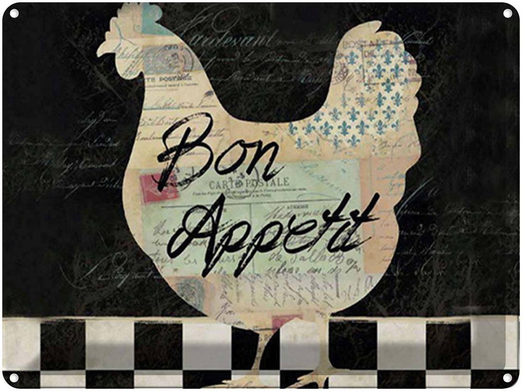 [LA-1792009] Blechschild 30x40 cm Huhn Hühner Bon Appetit Eier