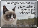 Blechschild 30x40 cm Katze Vögelschen gezwitschert