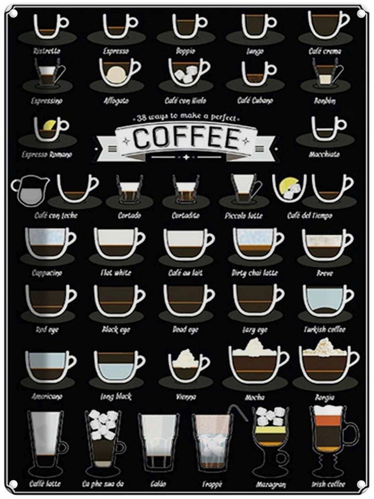[LA-1792012] Blechschild 40x30 cm Coffee 38 ways to make a perfect