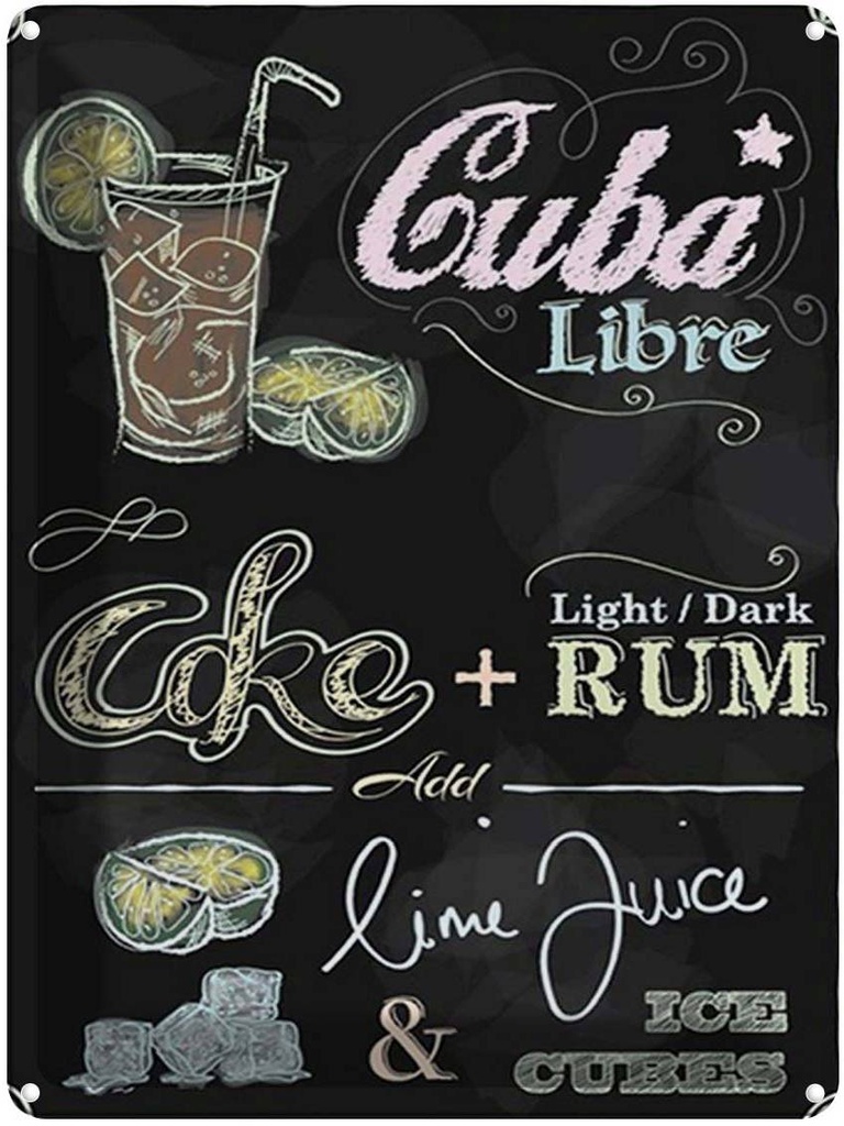 [LA-1792013] Blechschild 40x30 cm Rezept Cuba Libre Cocktail dark Rum Ice