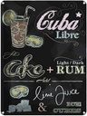 Blechschild 40x30 cm Rezept Cuba Libre Cocktail dark Rum Ice