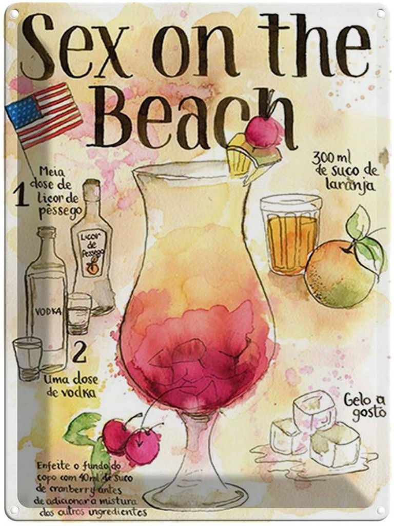 [LA-1792017] Blechschild 40x30 cm Rezept Sex on the Beach Licor Vodka