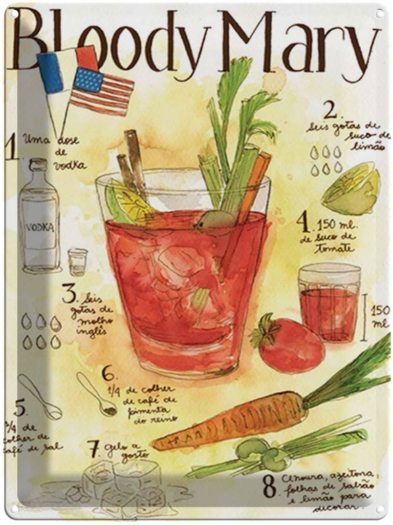 [LA-1792018] Blechschild 40x30 cm Rezept Bloody Mary Vodka limao tomate