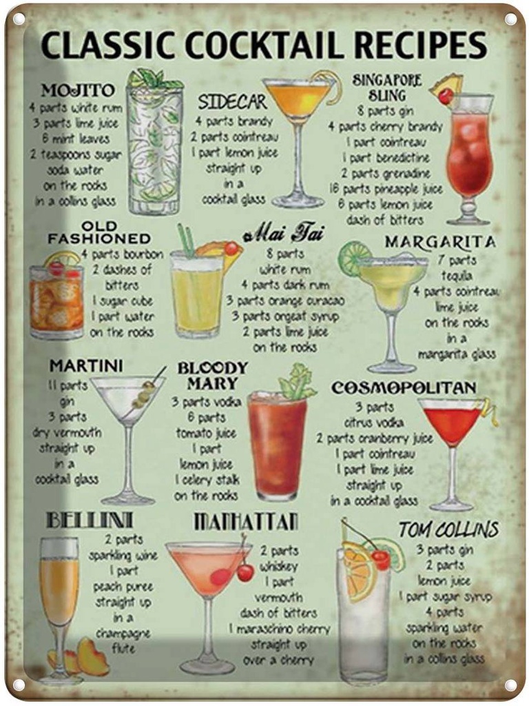 [LA-1792019] Blechschild 40x30 cm Retept classic Cocktails Recipes Mojito