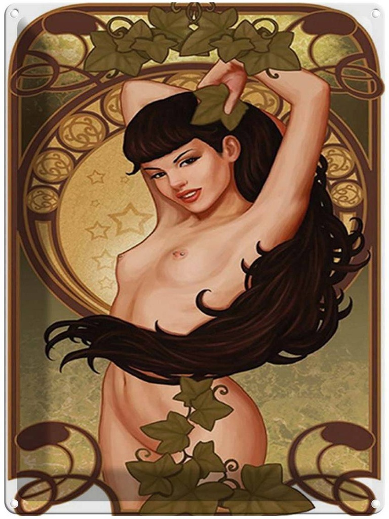 [LA-1792022] Blechschild 40x30 cm Pin up sexy Frau Girl Efeu Piercing Bildmotiv