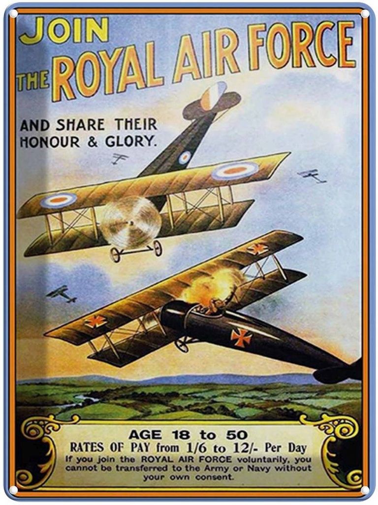 [LA-1792023] Blechschild 40x30 cm Flugzeug Royal air force Age 18 Flugzeuge