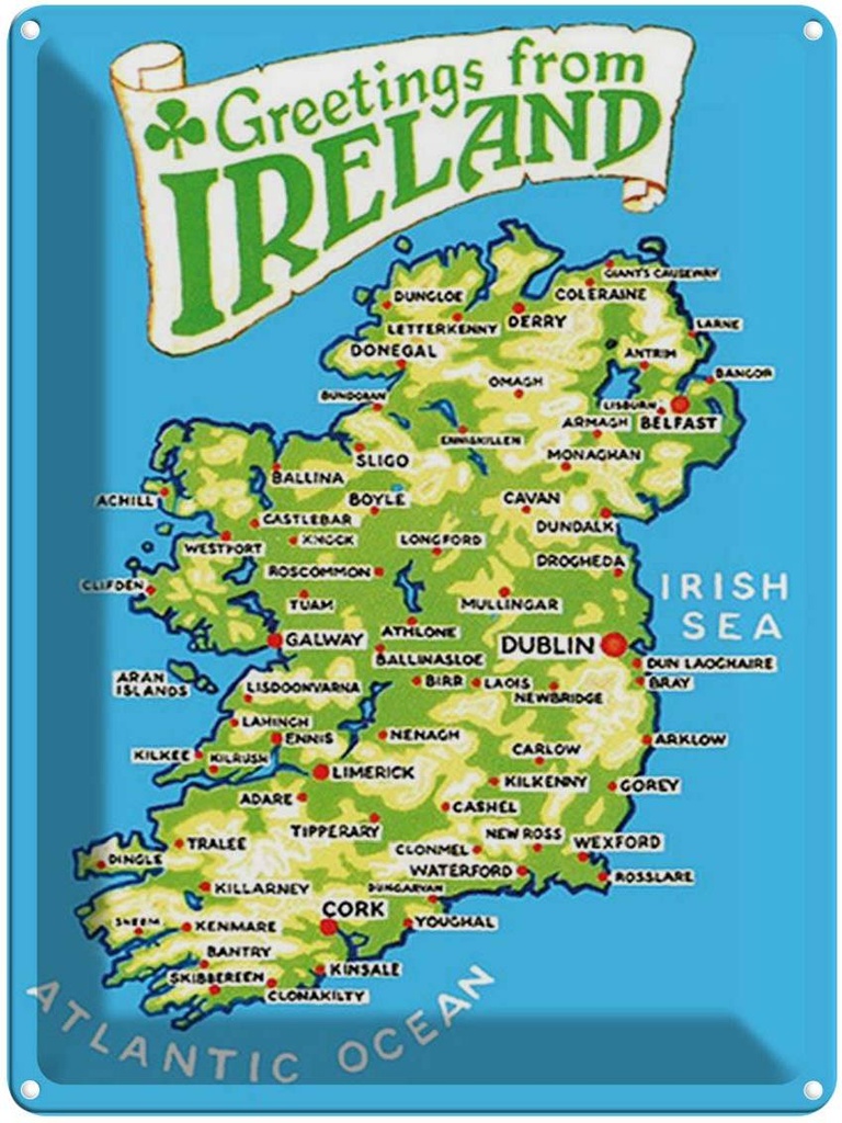 [LA-1792028] Blechschild 40x30 cm Urlaub Greetings from Ireland Landkarte