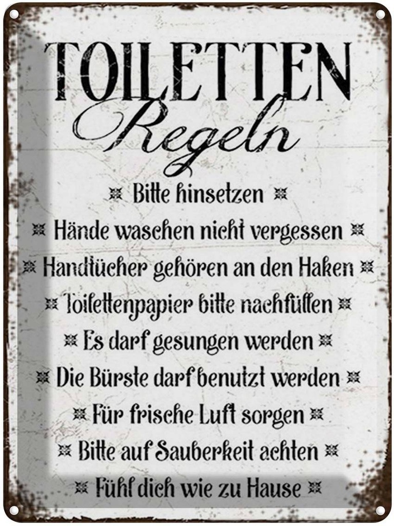 [LA-1792032] Blechschild 40x30 cm Toiletten Regel bitte hinsetzen Spruch Zitat