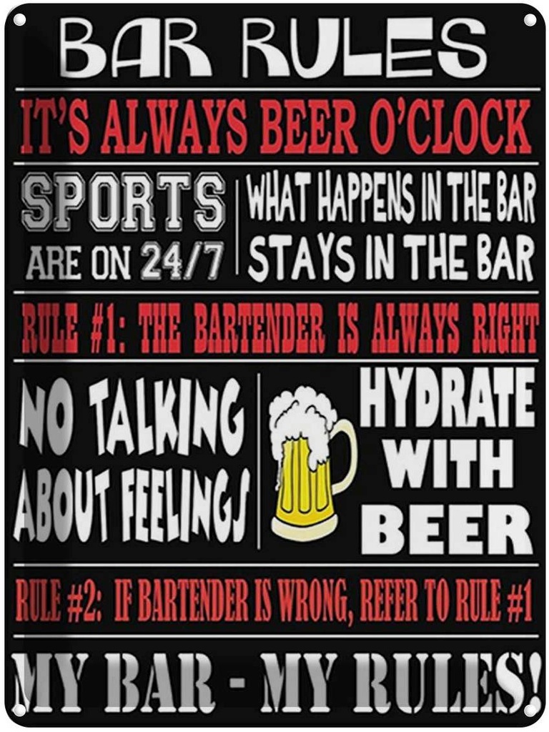[LA-1792056] Blechschild 40x30 cm Bar rules Bier my bar my rules