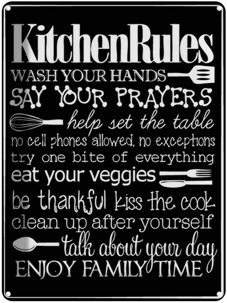 [LA-1792059] Blechschild 40x30 cm Kitchen Rules wash your hands