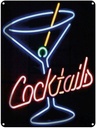 Blechschild 40x30 cm Alkohol Cocktails Neon Strohhalm