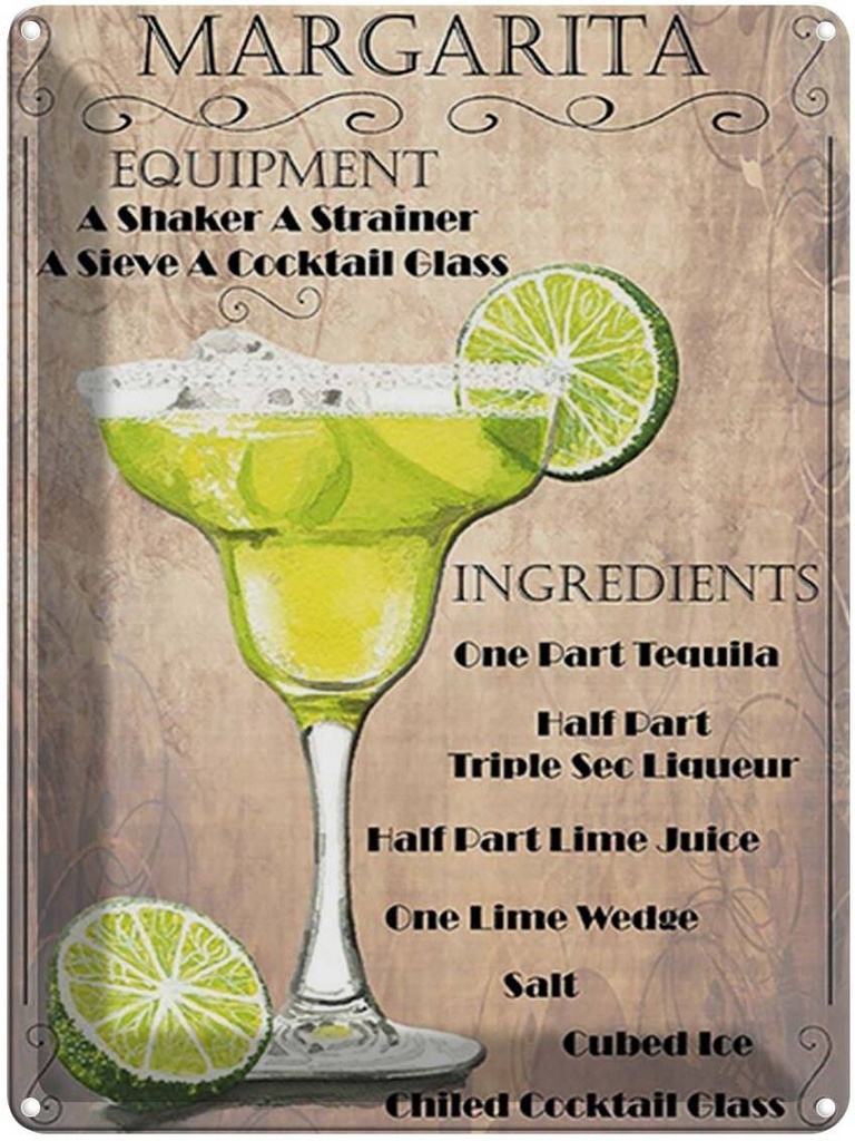 [LA-1792063] Blechschild 40x30 cm Alkohol Margarita Equipment ingredients