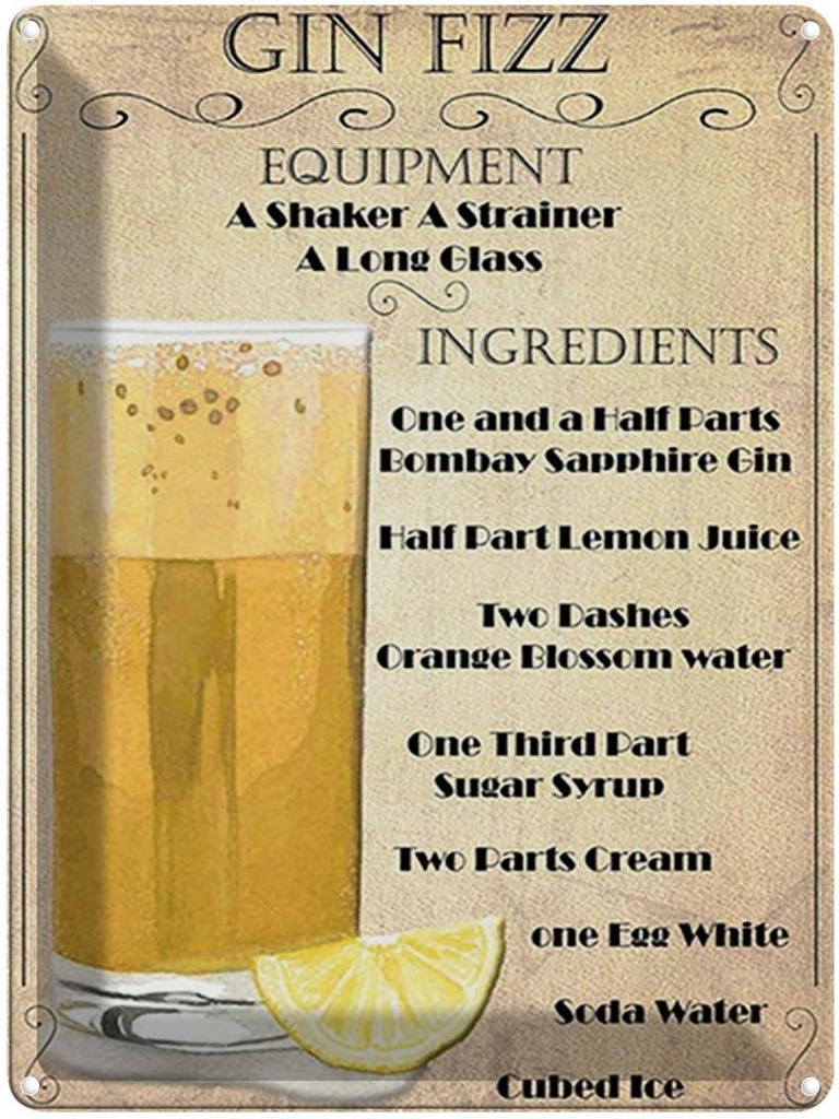 [LA-1792064] Blechschild 40x30 cm Alkohol Gin Fizz Equipment ingredients