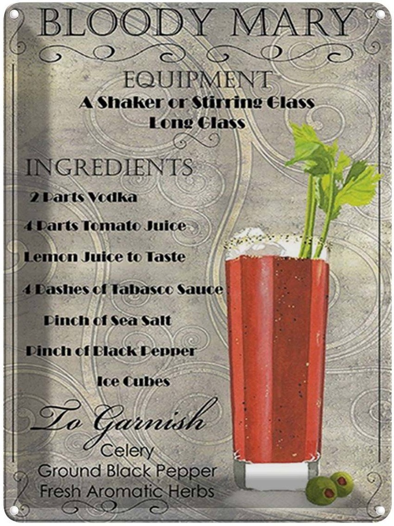 [LA-1792067] Blechschild 40x30 cm Alkohol bloody mary Cocktail ingredient
