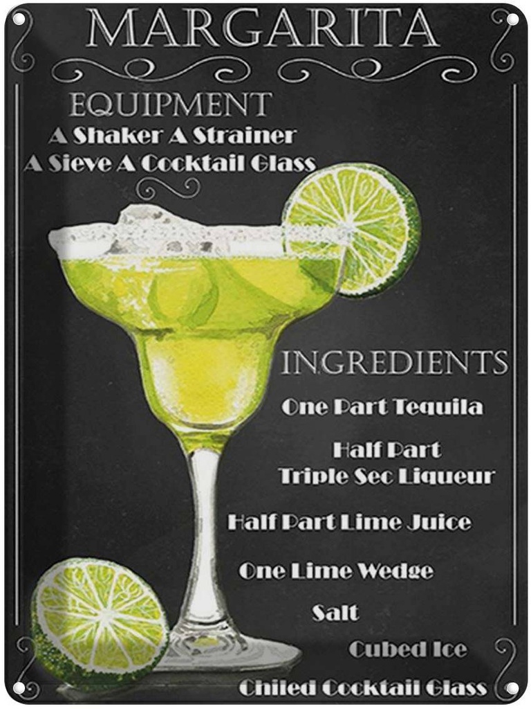 [LA-1792068] Blechschild 40x30 cm Alkohol Margarita Equipment ingredients