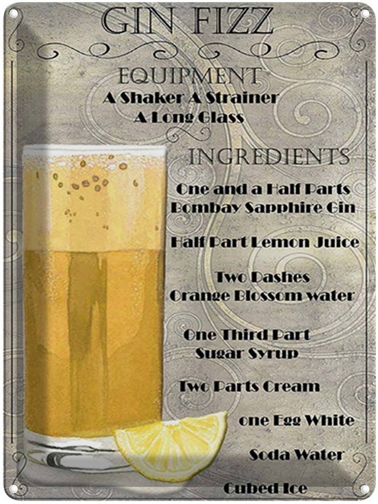[LA-1792069] Blechschild 40x30 cm Alkohol Gin Fizz Equipment ingredients