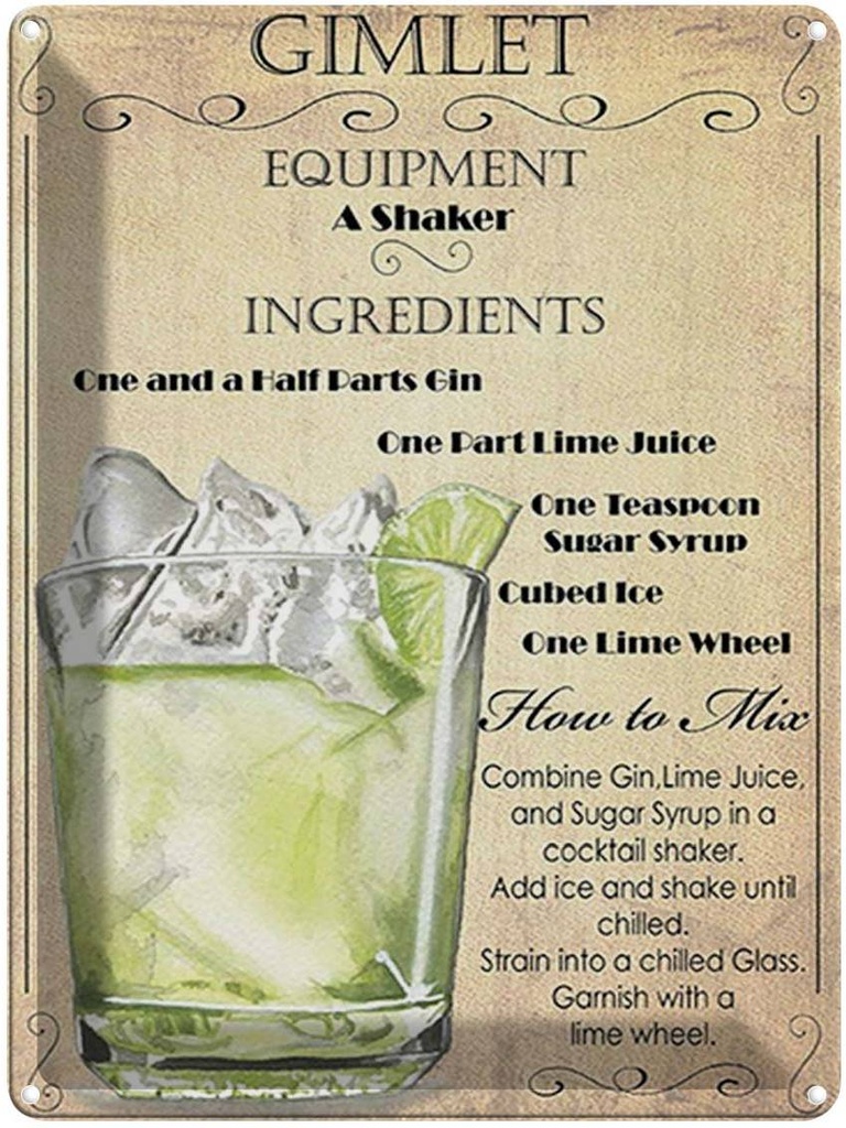[LA-1792070] Blechschild 40x30 cm Alkohol Gimlet Equipment ingredients
