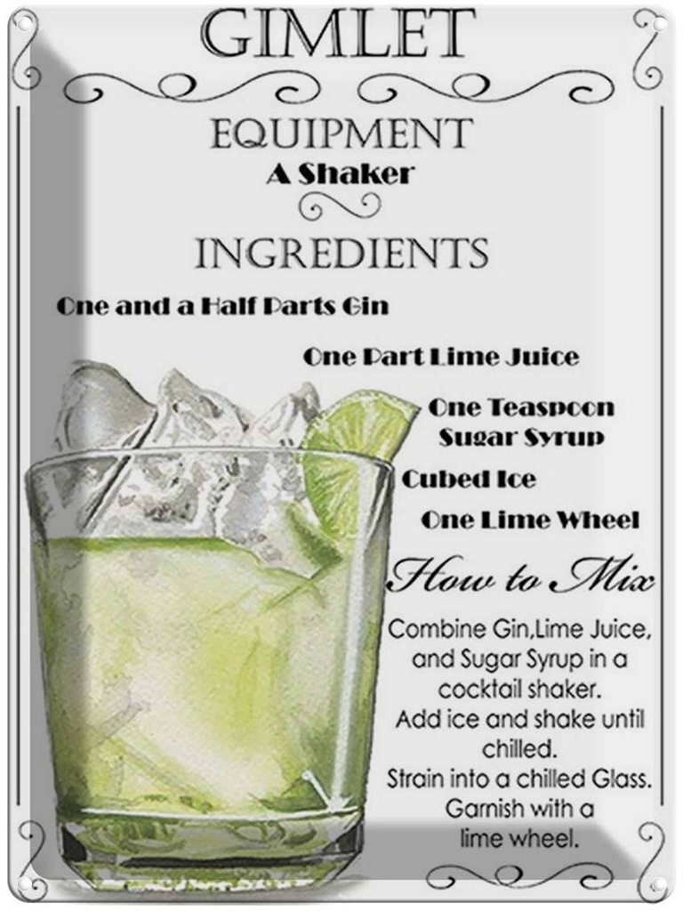 [LA-1792071] Blechschild 40x30 cm Alkohol Gimlet Equipment ingredients